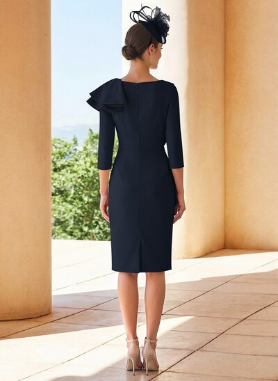 Sheath Scoop Neck 3/4 Sleeves Knee-Length Mother Of The Bride Dresses With Ruffle