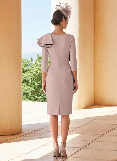 Sheath Scoop Neck 3/4 Sleeves Knee-Length Mother Of The Bride Dresses With Ruffle