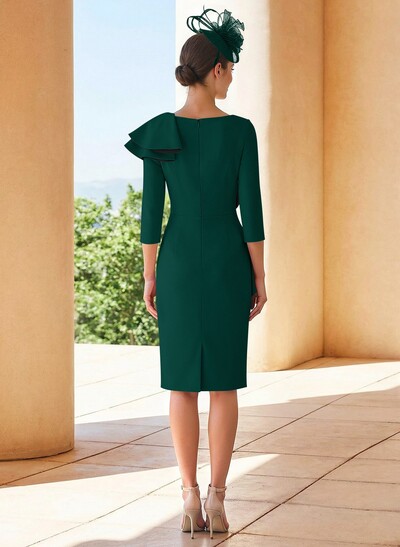 Sheath Scoop Neck 3/4 Sleeves Knee-Length Mother Of The Bride Dresses With Ruffle
