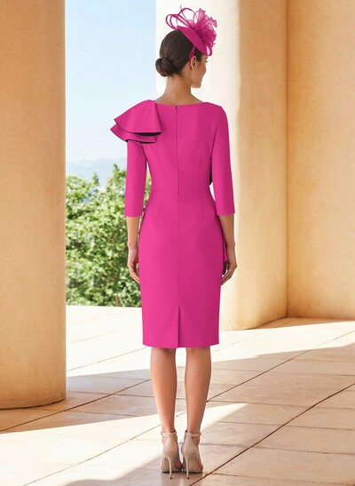 Sheath Scoop Neck 3/4 Sleeves Knee-Length Mother Of The Bride Dresses With Ruffle
