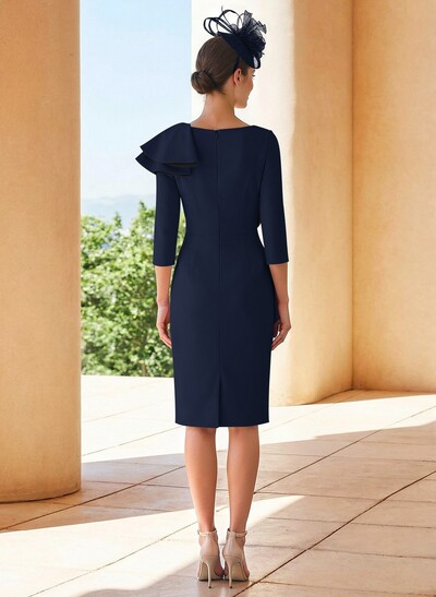 Sheath Scoop Neck 3/4 Sleeves Knee-Length Mother Of The Bride Dresses With Ruffle