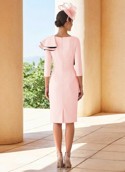 Sheath Scoop Neck 3/4 Sleeves Knee-Length Mother Of The Bride Dresses With Ruffle