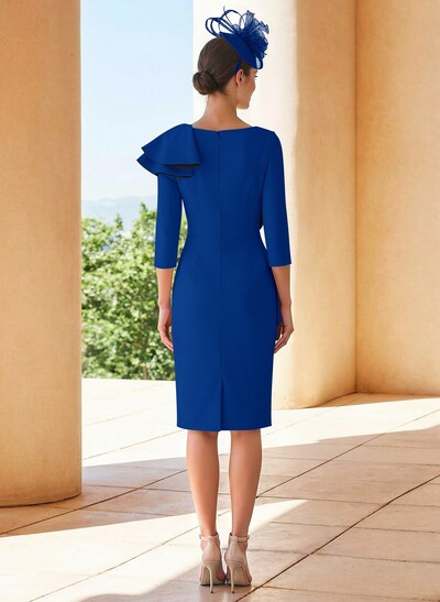 Sheath Scoop Neck 3/4 Sleeves Knee-Length Mother Of The Bride Dresses With Ruffle