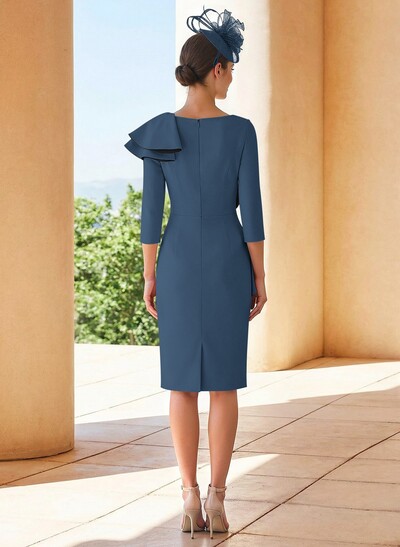 Sheath Scoop Neck 3/4 Sleeves Knee-Length Mother Of The Bride Dresses With Ruffle