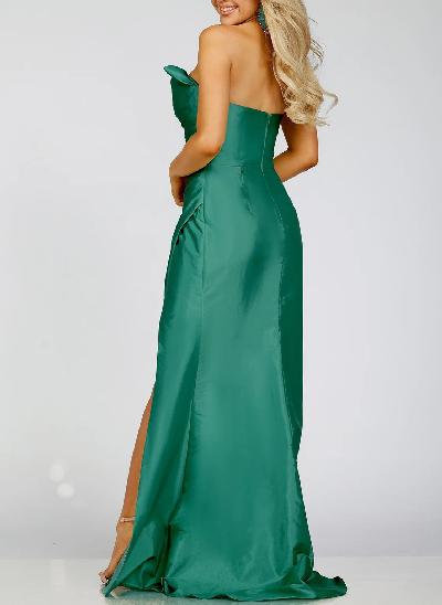 Emerald Green Mermaid Satin Prom Dresses With V-neck