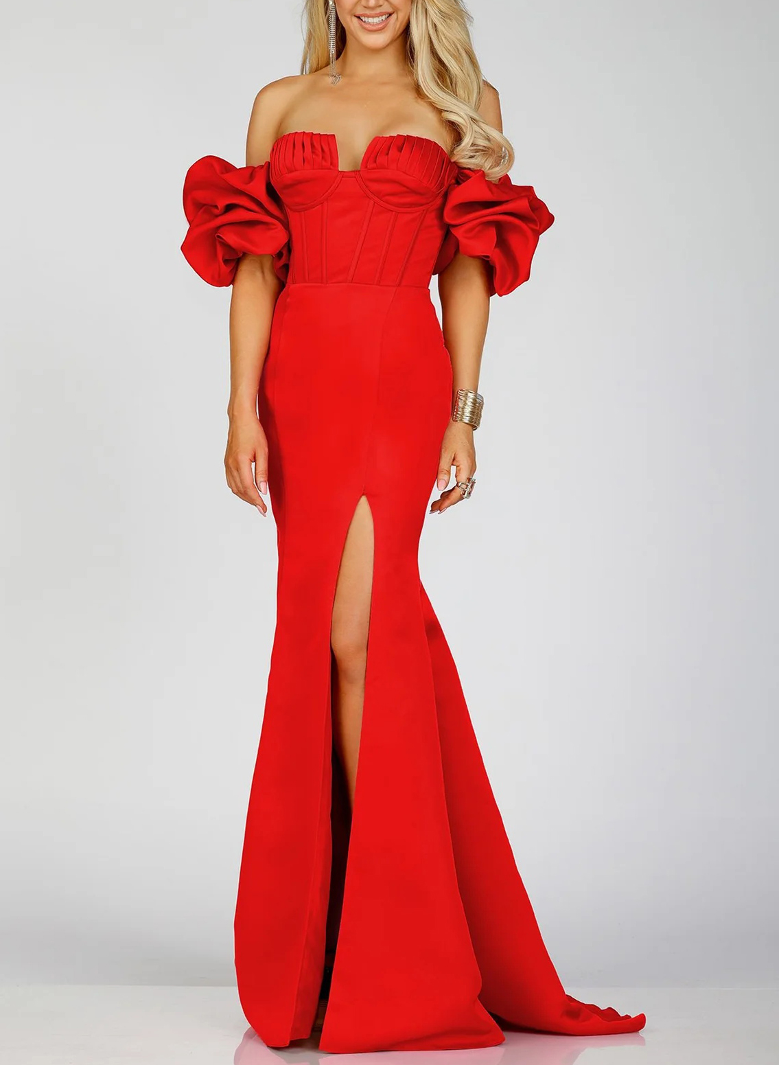 Red Mermaid Slit Long Prom Dresses/Evening Dresses