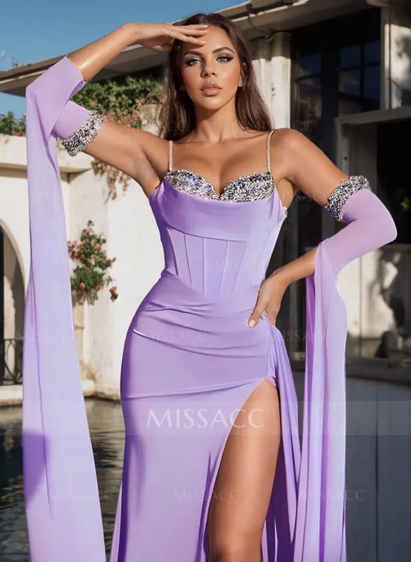 strapless open back dress A Line V Neck Floor Length Lilac Chiffon Long Prom Dress, Lilac Lavend –  abcprom main image 0