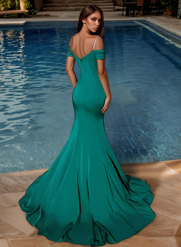 Emerald Green Sparkly Long Mermaid Prom Dresses With Silk Like Satin