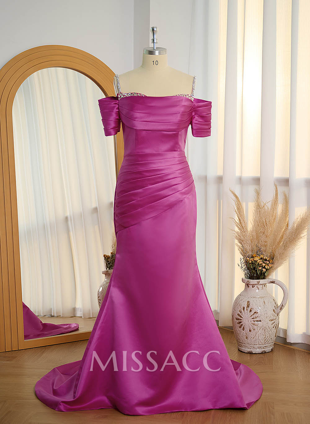 Hot Pink Sparkly Mermaid Prom Dresses With Satin Hot Pink Sparkly Mermaid Prom Dresses With Satin