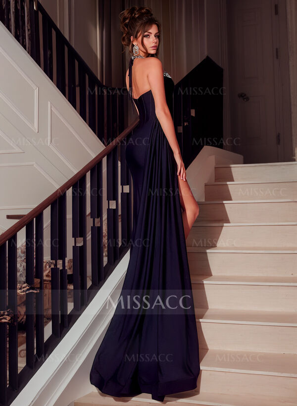 Black Sparkly High Slit Prom Dresses