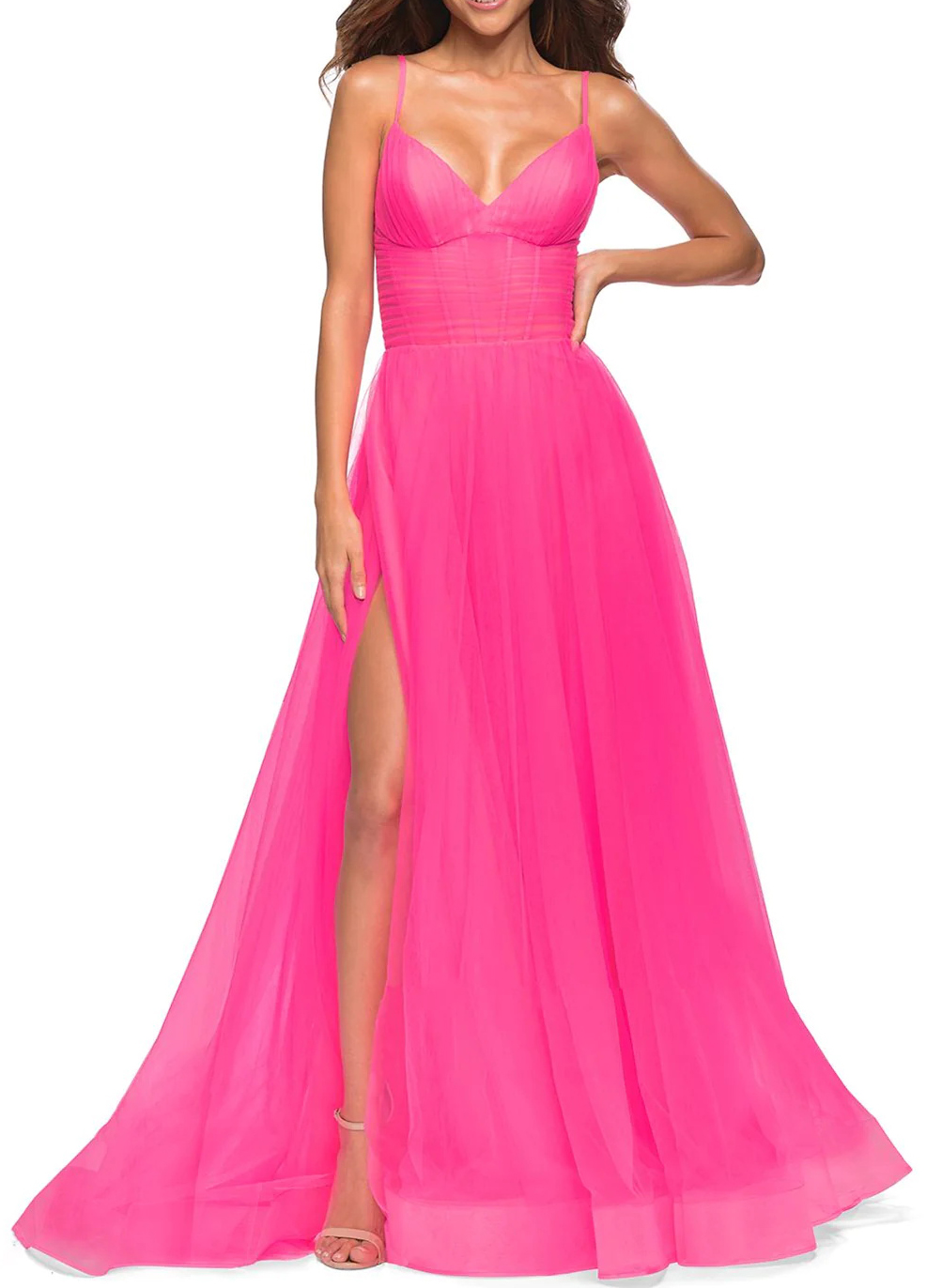 Hot Pink Princess Tulle Prom Dresses 