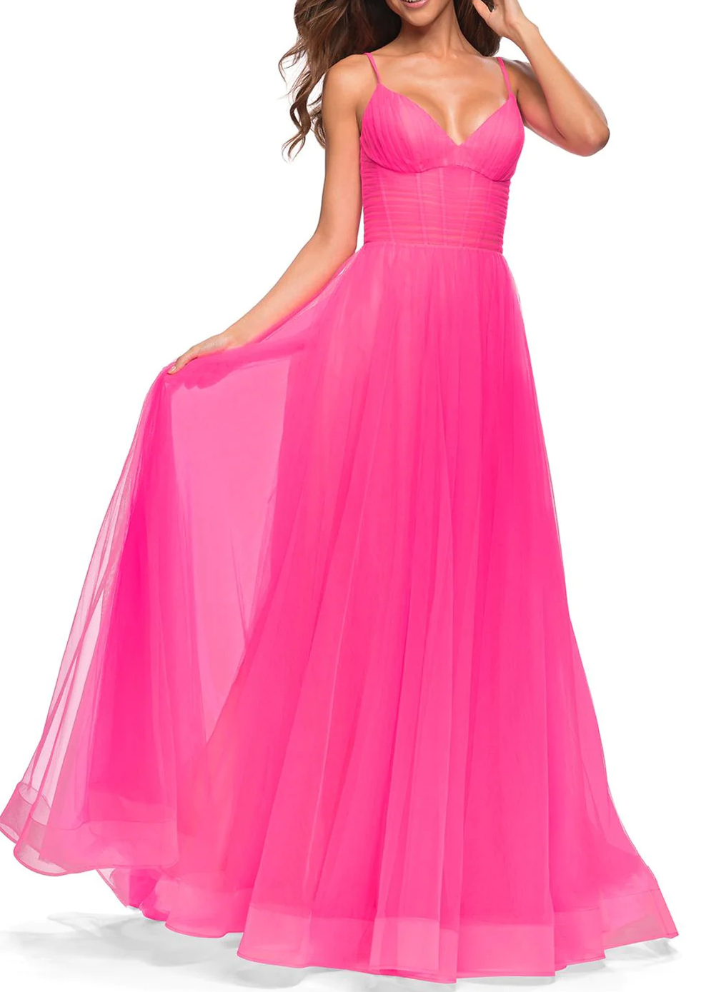 Hot Pink Princess Tulle Prom Dresses 