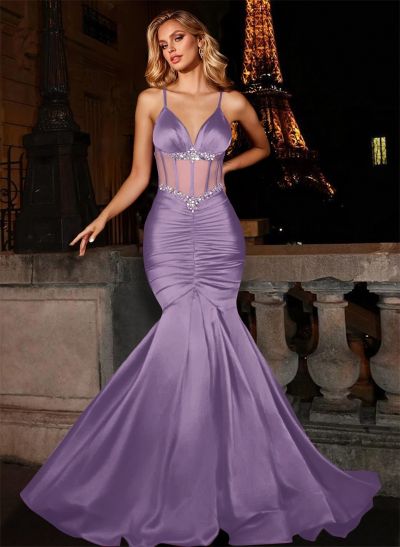 Red Sex Mermaid Beading Prom Dresses With Satin