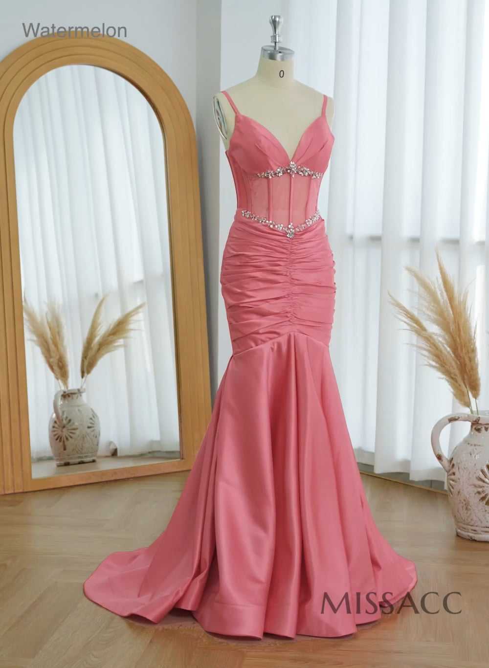 Red Sex Mermaid Beading Prom Dresses With Satin