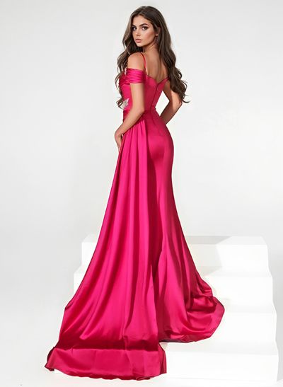 Long Red Sparkly Slit Prom Dresses With Sheath/Column