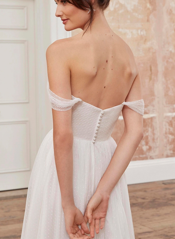 A-Line Off-the-Shoulder Elegant Satin/Tulle Wedding Dresses