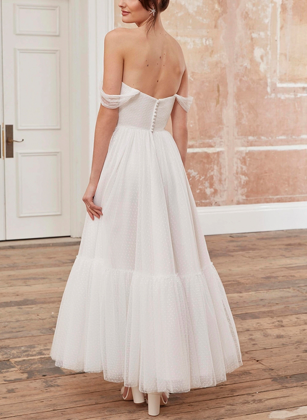 A-Line Off-the-Shoulder Elegant Satin/Tulle Wedding Dresses