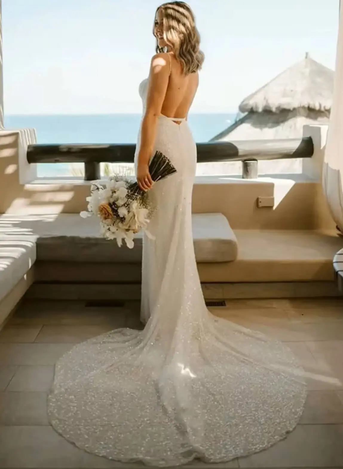 navy blue dress for baby girl Deep V-neckline Sequin Wedding Dresses with Open Back – loveangeldress main image 0