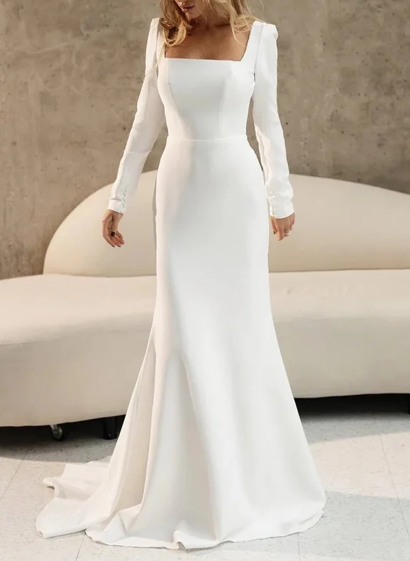 chinese dress ladies Long Sleeve Mermaid Wedding Dress by Mary's Bridal MB4132 main image 1