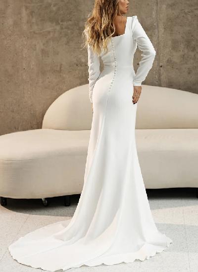 Square Neckline Long Sleeves Mermaid Simple Wedding Dresses