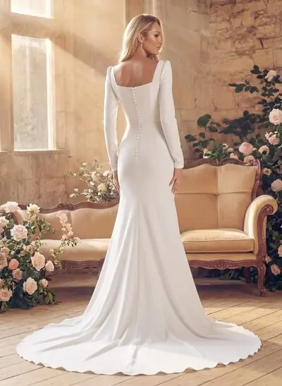Square Neckline Long Sleeves Mermaid Simple Wedding Dresses