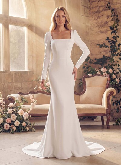 Square Neckline Long Sleeves Mermaid Simple Wedding Dresses