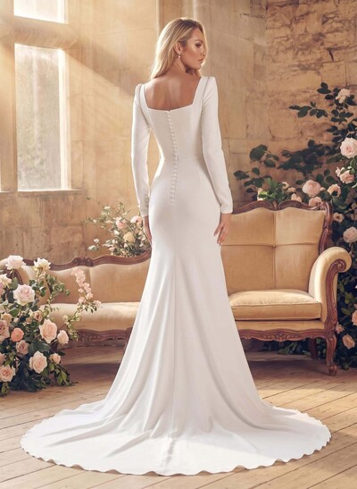Square Neckline Long Sleeves Mermaid Simple Wedding Dresses