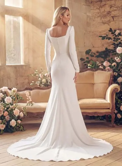 Square Neckline Long Sleeves Mermaid Simple Wedding Dresses