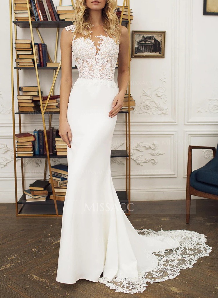 Luxury Lace Mermaid Wedding Dresses With Elastic Satin