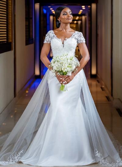 Luxury Lace Mermaid Wedding Dresses With V-Neck