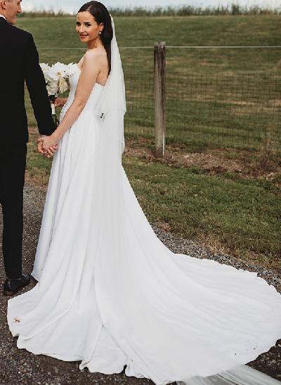 Strapless Corset Slit Wedding Dresses With Satin