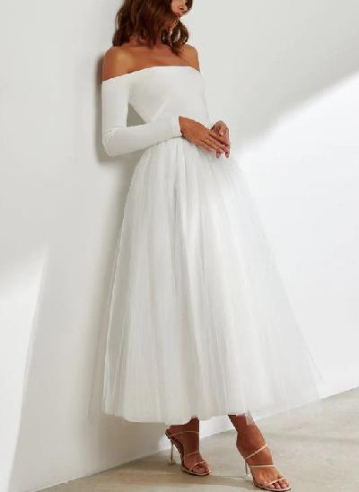 Reception Off-the-Shoulder Ball-Gown Long Sleeves Wedding Dresses