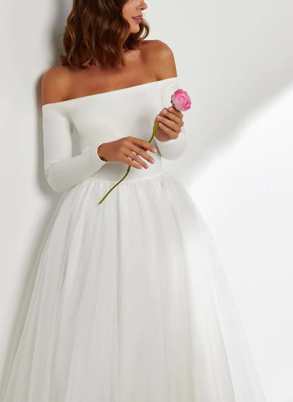 Reception Off-the-Shoulder Ball-Gown Long Sleeves Wedding Dresses