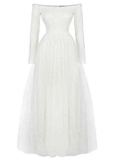 Reception Off-the-Shoulder Ball-Gown Long Sleeves Wedding Dresses