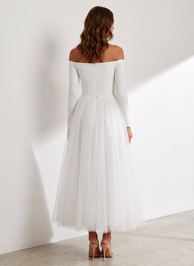 Reception Off-The-Shoulder Ball-Gown Long Sleeves Wedding Dresses