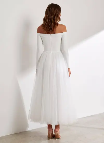 Reception Off-The-Shoulder Ball-Gown Long Sleeves Wedding Dresses