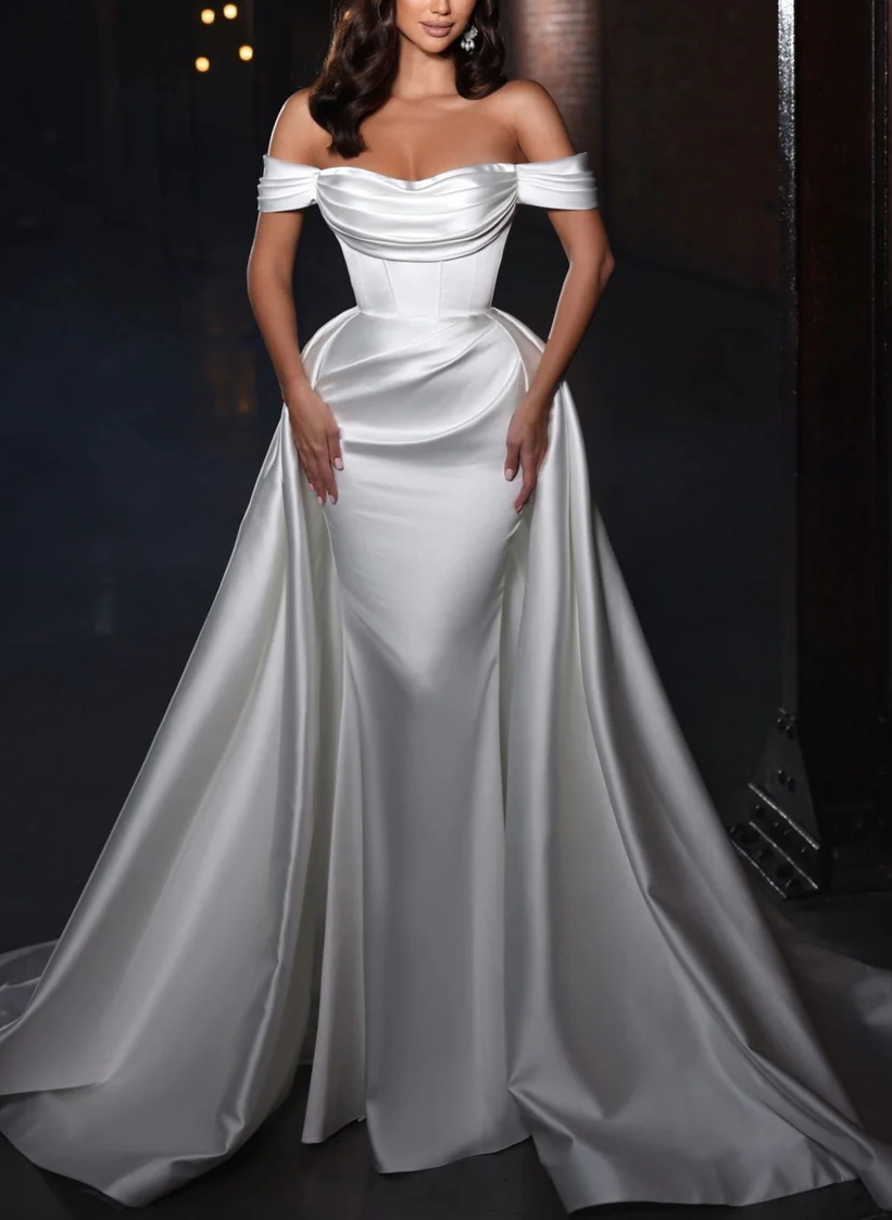 Modern Off-The-Shoulder Cowl Neck Satin Wedding Dresses