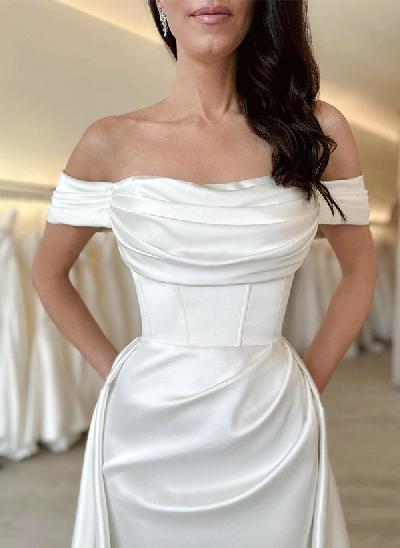 Modern Off-The-Shoulder Cowl Neck Satin Wedding Dresses