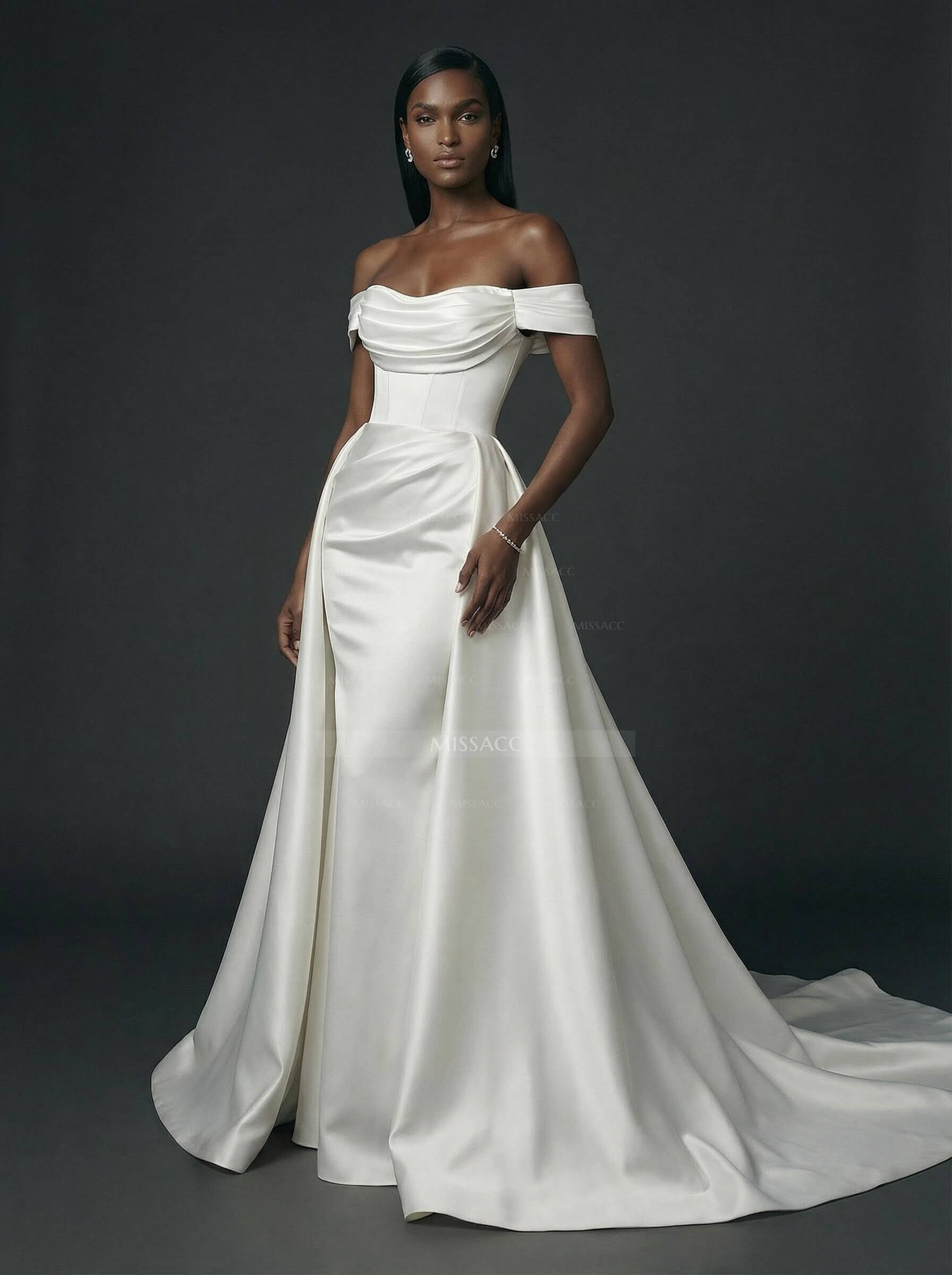 Modern Off-The-Shoulder Cowl Neck Satin Wedding Dresses