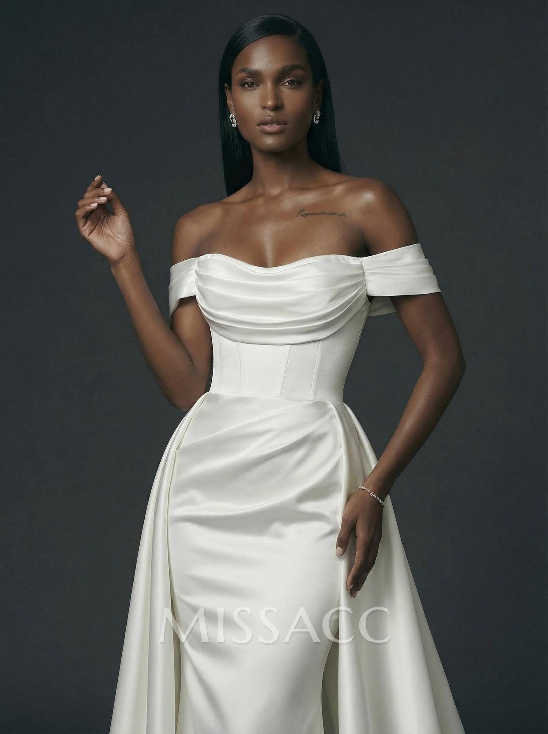 Modern Off-The-Shoulder Cowl Neck Satin Wedding Dresses Modern Off-The-Shoulder Cowl Neck Satin Wedding Dresses