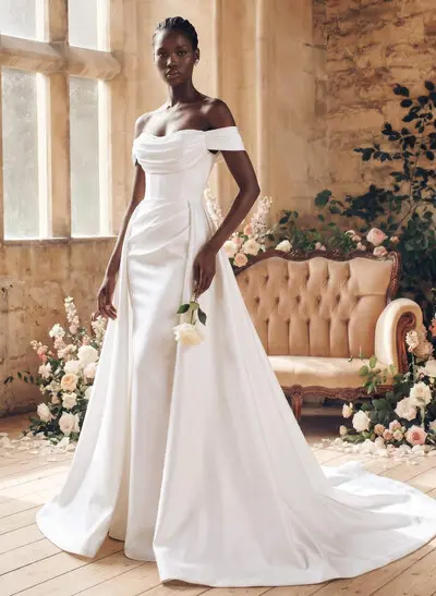 Modern Off-The-Shoulder Cowl Neck Satin Wedding Dresses