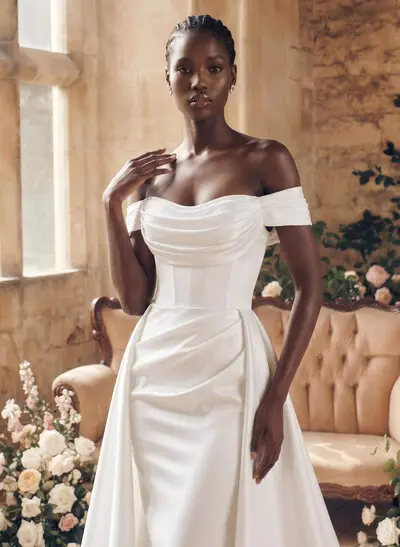Modern Off-The-Shoulder Cowl Neck Satin Wedding Dresses
