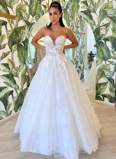 Ball-Gown Sweetheart Sleeveless Lace/Tulle Elegant Wedding Dresses With Appliques Lace