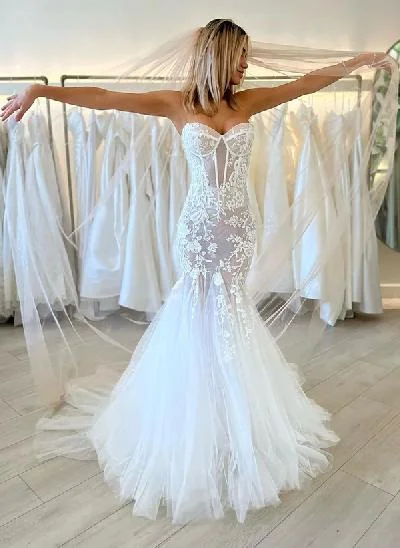 Trumpet/Mermaid Sexy Sweetheart Sleeveless Lace/Tulle Wedding Dresses
