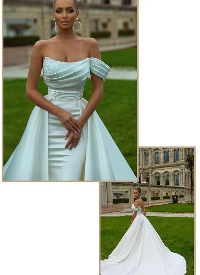 Trumpet/Mermaid Off-The-Shoulder Sleeveless Satin/Sequined Wedding Dresses