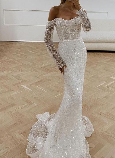 Sequined Long Sleeves Mermaid Wedding Dresses