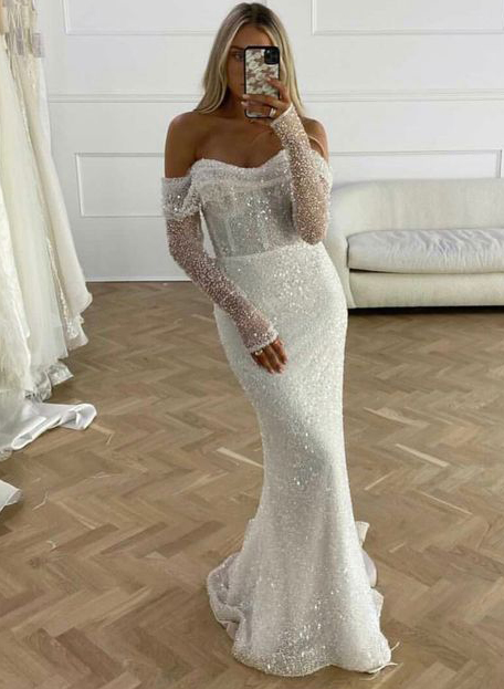 Sequined Long Sleeves Mermaid Wedding Dresses