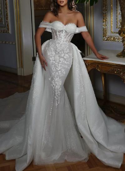 Luxury Lace Off-The-Shoulder Wedding Dresses With Chapel Train