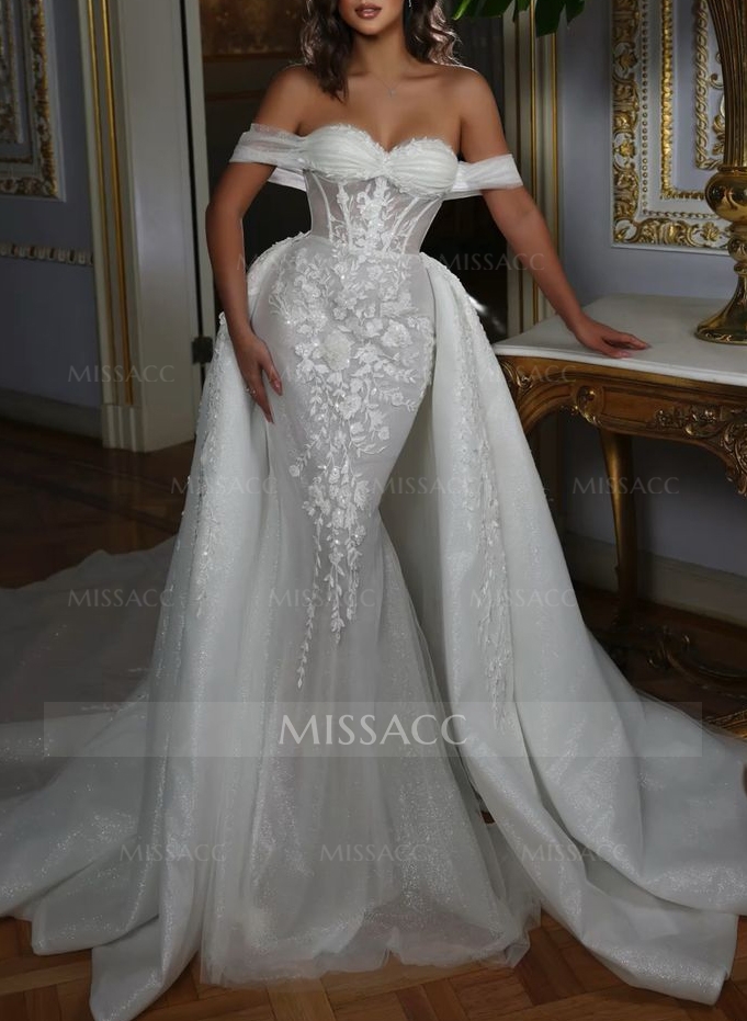 Luxury Lace Off-The-Shoulder Wedding Dresses With Chapel Train