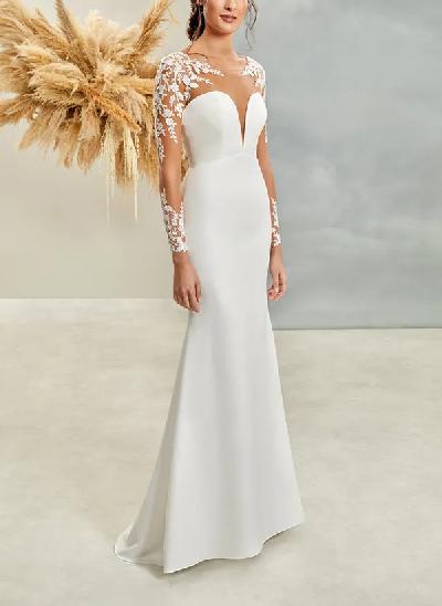 Trumpet/Mermaid Illusion Neck Long Sleeves Lace/Elastic Satin Wedding Dresses